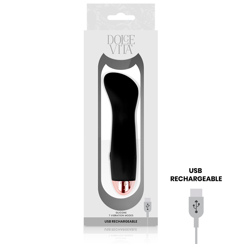 Vibratore ricaricabile Dolce Vita One nero con 10 velocità, design elegante e compatto, ideale per piacere e benessere personale.