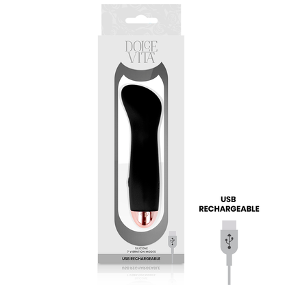 Vibratore ricaricabile Dolce Vita One nero con 10 velocità, design elegante e compatto, ideale per piacere e benessere personale.