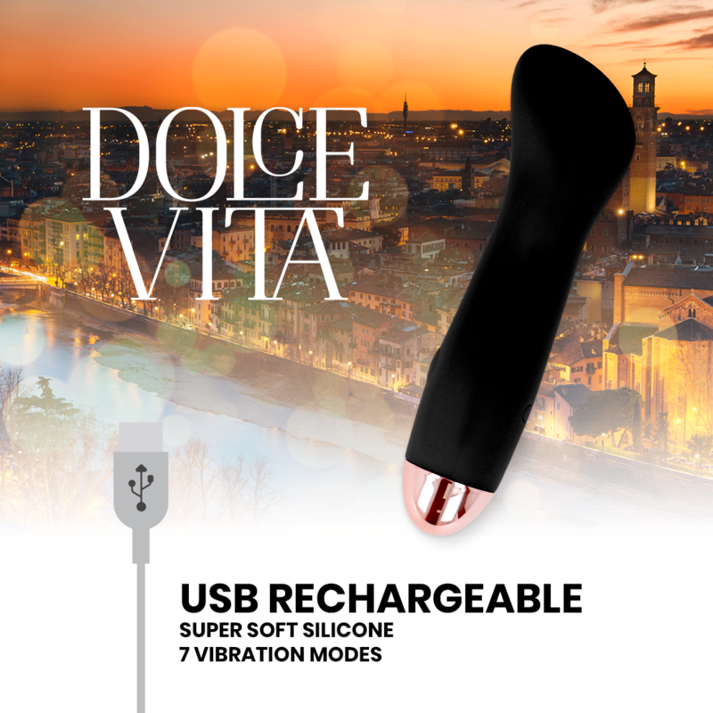 Vibratore ricaricabile Dolce Vita One nero con 10 velocità, design ergonomico e pulsanti di controllo visibili sull'immagine.