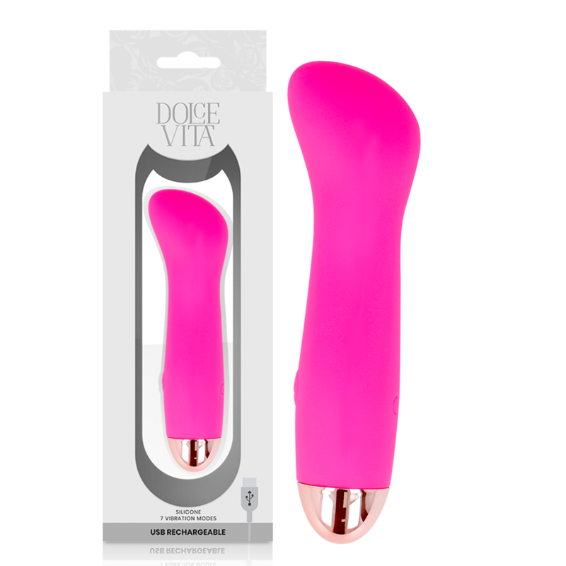 Vibratore ricaricabile Dolce Vita One rosa con 7 velocità, design ergonomico e superficie liscia, visibile nell'immagine.
