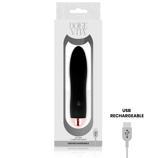 Vibratore ricaricabile Dolce Vita Nero con 7 velocità, design elegante, superficie liscia e compatto, ideale per piacere personale.
