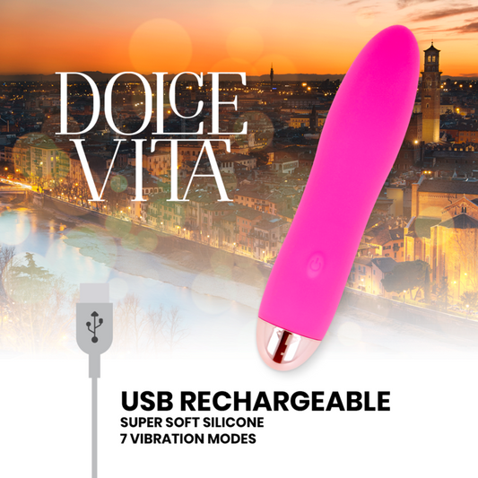 Vibratore ricaricabile Dolce Vita Quattro Rosa con 7 velocità, design elegante e superficie liscia, per piacere e stimolazione.