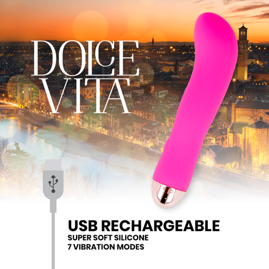 Vibratore ricaricabile rosa Dolce Vita con 7 velocità, design compatto e ergonomico, visibile nell'immagine.