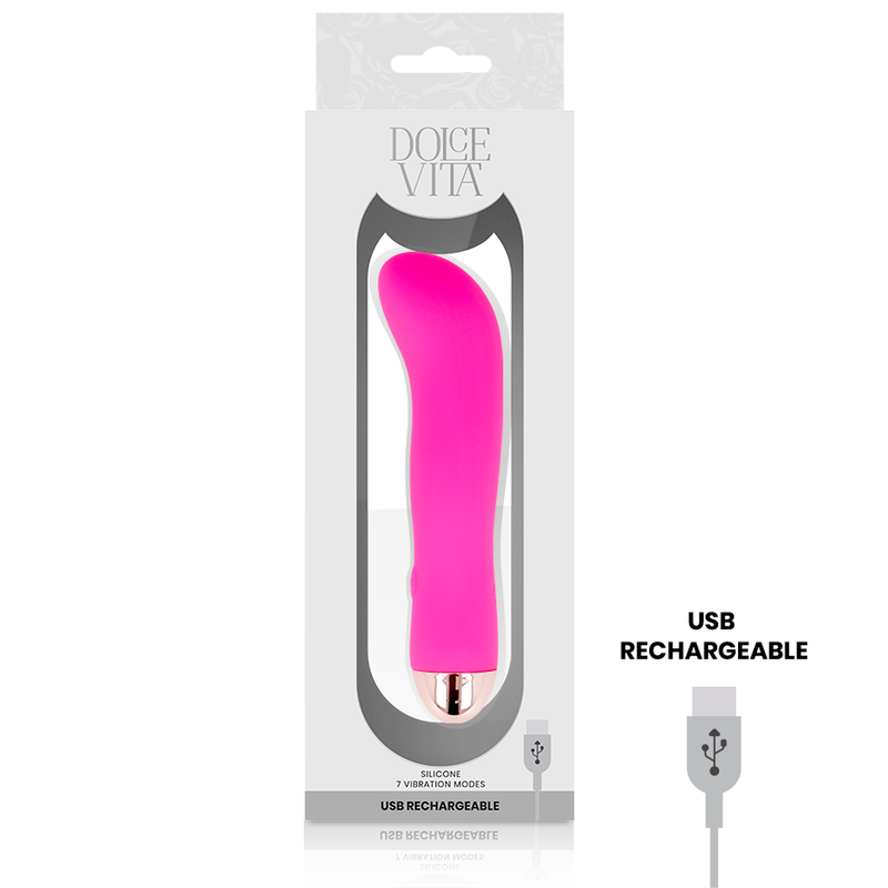 Vibratore ricaricabile Dolce Vita rosa con 7 velocità, design elegante e tecnologia avanzata, visibile in immagine.