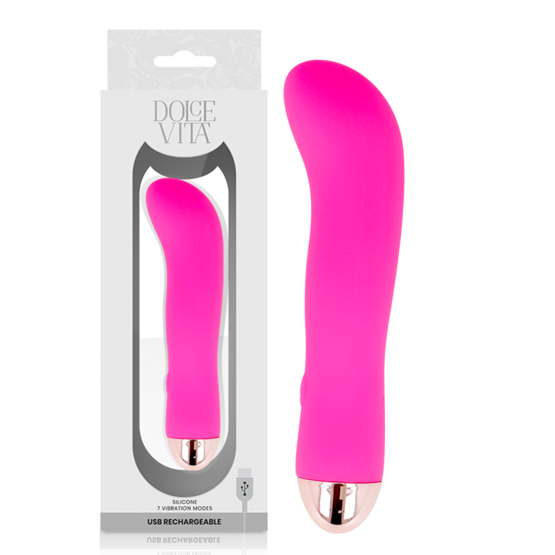 Vibratore ricaricabile Dolce Vita rosa con 7 velocità, design elegante e materiale morbido, immagine del prodotto.