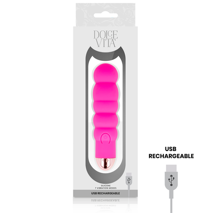Vibratore ricaricabile Dolce Vita Sei Rosa con 7 velocità, in silicone rosa, con pulsanti di controllo visibili.