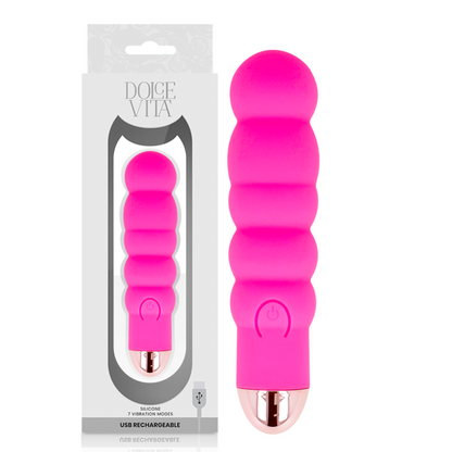 Vibratore ricaricabile Dolce Vita Sei Rosa con 7 velocità, design elegante e colori vivaci, visibile in primo piano.