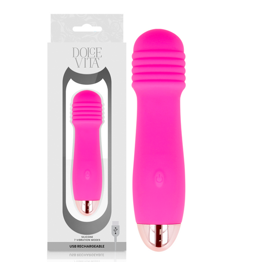 Vibratore ricaricabile Dolce Vita con tre modalità rosa, 7 velocità, in silicone, visibile in primo piano.
