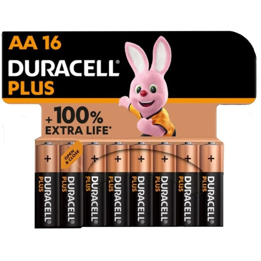 Pile alcaline DURACELL Plus Power AA LR6, confezione da 16 unità con batterie ricaricabili e di lunga durata