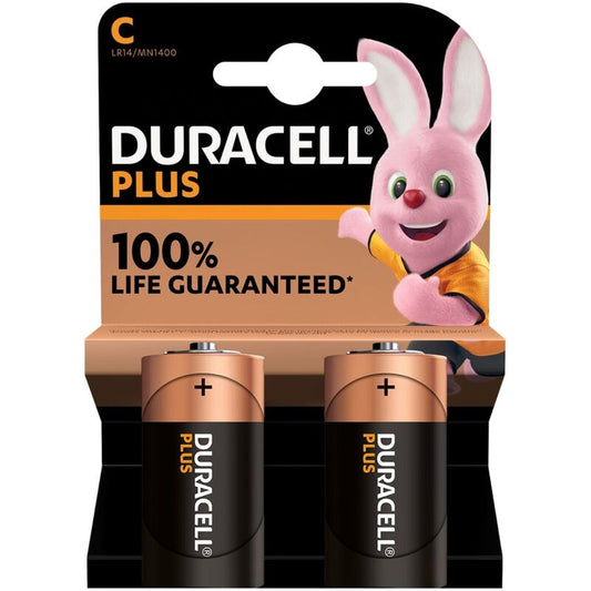 Due batterie alcaline Duracell Plus Power C LR14 in confezione da 2, con batteria cilindrica di alta qualità