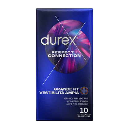 Preservativi Durex Connessione Perfetta Silicone con extra lubrificazione, confezione da 10 unità, rivestimento liscio e sicuro.