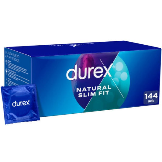 Confezione di 144 preservativi Durex Natural Slim Fit Basic, confezione con preservativi sottili e naturali.