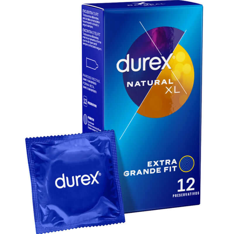 Confezione di 12 preservativi Durex Naturale XL, prodotti per protezione e comfort, visibili nella confezione.