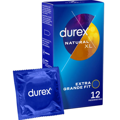 Confezione di 12 preservativi Durex Naturale XL, prodotti per protezione e comfort, visibili nella confezione.