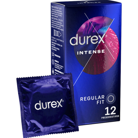 Confezione di 12 preservativi Durex Orgasmic Intenso, confezione con logo e dettagli del prodotto visibili.