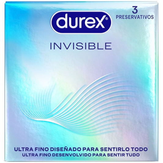 Preservativi invisibili Durex Ultra Sottili, confezione da 3 unità, confezione con profilatura sottile e trasparente