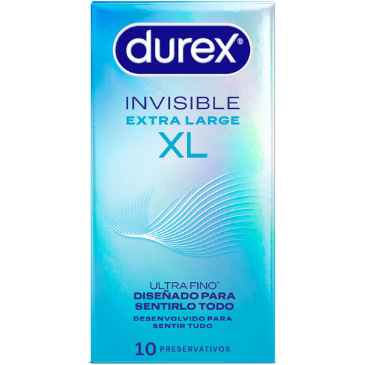 Preservativi invisibili XL Durex Contraceptivi, confezione con 10 unità di preservativi sottili e resistenti.