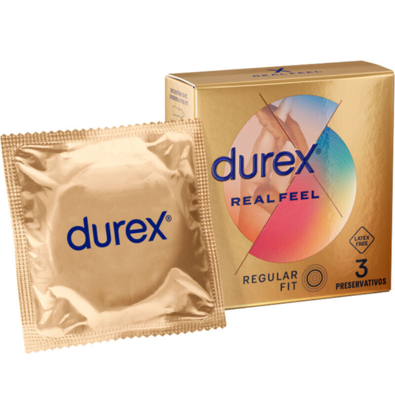 Preservativi Durex Real Feel in confezione da 3, silicone sottile e naturale, per sensazioni realistiche e confortevoli