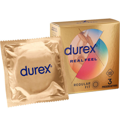 Preservativi Durex Real Feel in confezione da 3, silicone sottile e naturale, per sensazioni realistiche e confortevoli