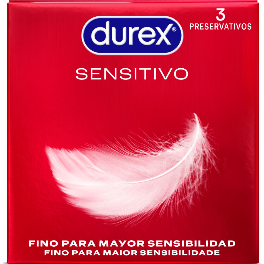 Preservativi Durex Sensitive, confezione da 3 unità, con texture liscia e adatti a sensibilità elevata, per maggiore comfort e sicurezza.