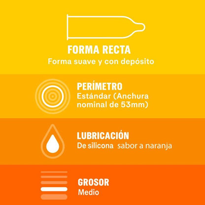Confezione di 12 preservativi Durex Saboreame con gusti vari, confezione con dettagli e logo Durex visibili.