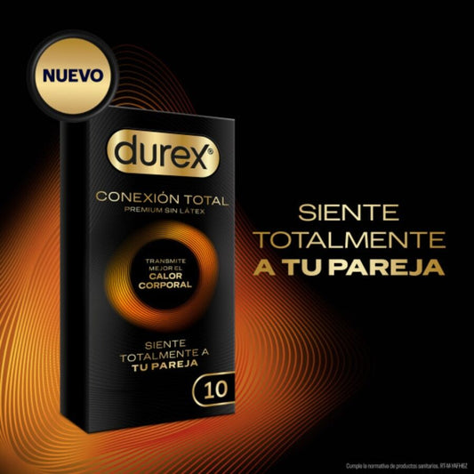 Preservativi Durex Total Connection Ultra Fine Plus senza lattice, confezione da 10 unità, confezione con preservativi sottili e trasparenti