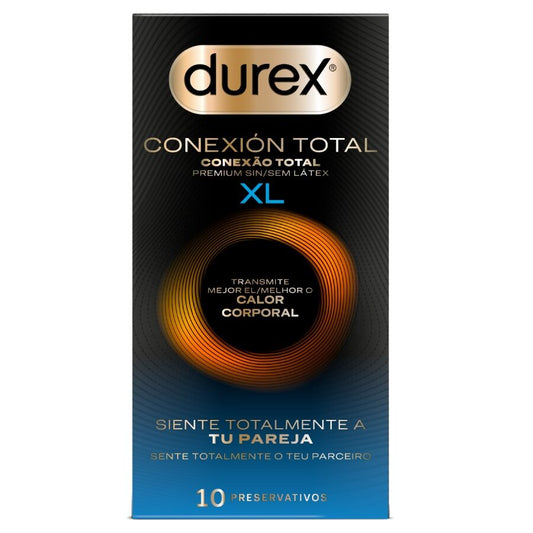 Preservativi Durex Total Connection XL Ultra Fine Plus senza lattice, confezione da 10 unità, dettaglio del prodotto.