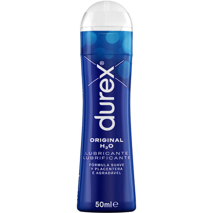 Lubrificante naturale Durex Play H2O in flacone da 50 ml, etichetta con logo Durex Lubes e dettagli sul prodotto.