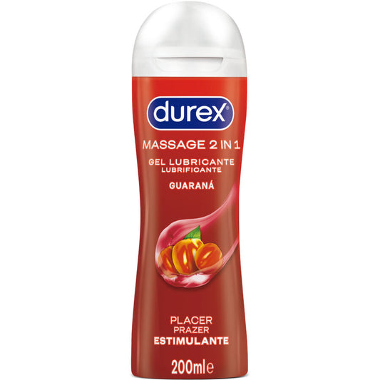 Gel lubrificante da massaggio stimolante DUREX LUBES al guaranà, 200 ml, con texture morbida e profumo invitante.