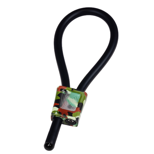 Anelli regolabili per il pene ElectraStim Prestige ElectraLoops Camouflage, in silicone nero con dettagli mimetici.