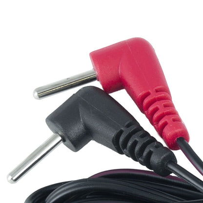 Cavi stimolatori Electrastim a 90 gradi, compatibili con dispositivi di stimolazione elettrica, in confezione con connettori robusti.