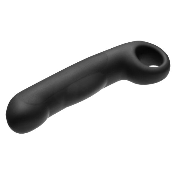 Dildo in silicone nero Ovid di ELECTRASTIM, oggetto di forma cilindrica e design realistico, su sfondo neutro.