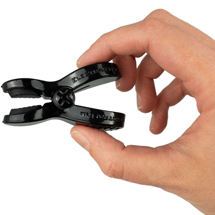 Pinza elettrica bipolare ElectraStim Electraclamp con manico nero e morsetti metallici, per stimolazione elettrica sicura.