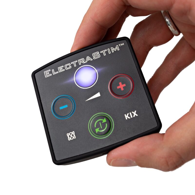Stimolatore sessuale Electrastim Kix, dispositivo elettronico compatto con controlli e design ergonomico, visibile in immagine.