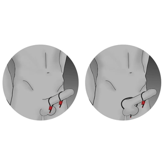 Anello per il pene regolabile ElectraStim Prestige Electra Loops in rosso, con design moderno e dettagli in metallo.