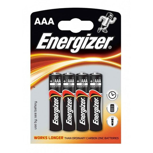 Pacchi di 4 batterie alcaline AAA LR03 Energizer, dispositivi portatili e dispositivi elettronici alimentati con batterie affidabili