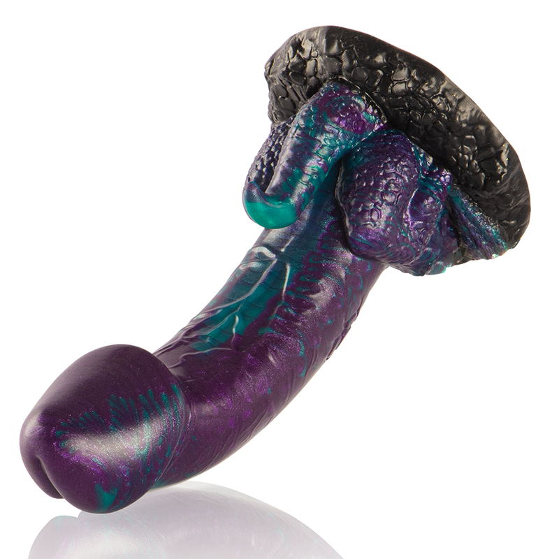 Dildo doppio piacere EPIC basilisco, scala taglia piccola, in silicone con dettagli realistici e superficie liscia.