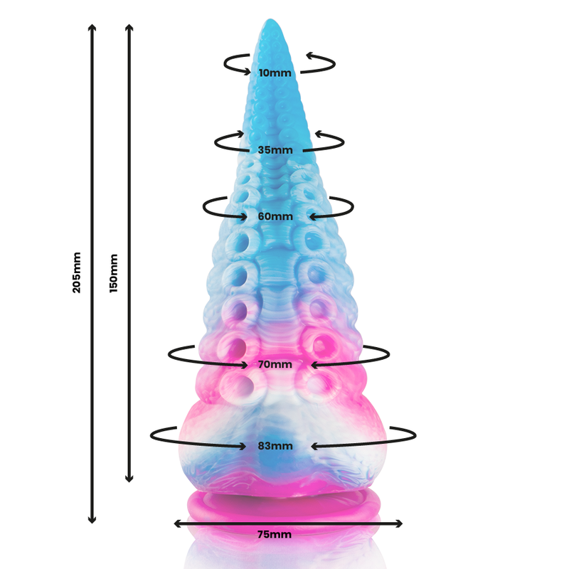 Dildo EPIC con tentacoli blu, grande, in silicone morbido, dettagli realistici, ideale per stimolazione e piacere intenso.