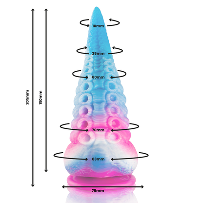 Dildo EPIC con tentacoli blu, grande, in silicone morbido, dettagli realistici, ideale per stimolazione e piacere intenso.