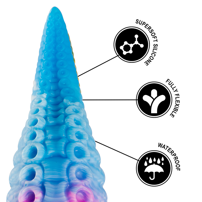 Dildo con tentacoli blu EPIC, grande, dettagli realistici, morbido e resistente, ideale per stimolazione e giochi intimi.
