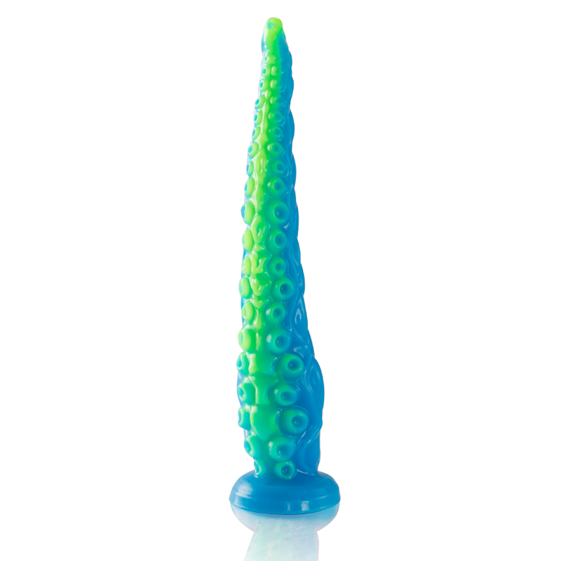 Dildo fluorescente EPIC con tentacoli sottili e grandi dimensioni, design realistico con dettagli intricati, colore vibrante.