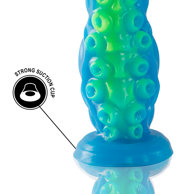 Dildo fluorescente EPIC con tentacoli sottili, design grande e dettagli realistici, ideale per stimolazione e gioco sensoriale.