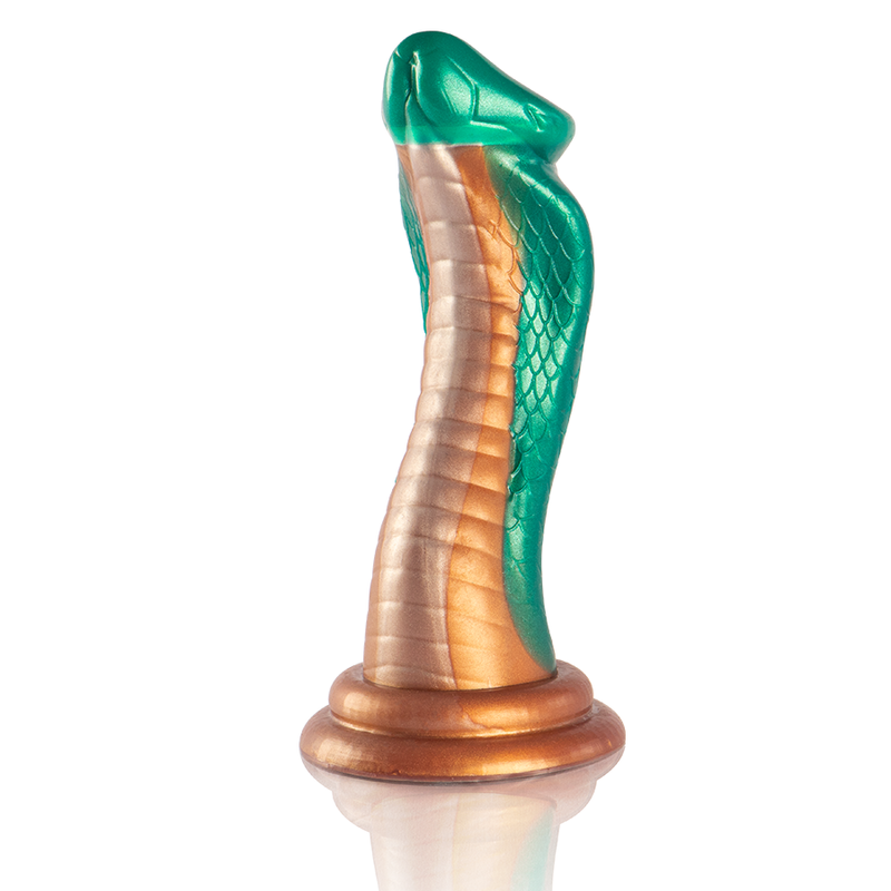 Dildo EPIC Pitone Cobra Verde, silicone realistico con dettagli di pelle di serpente, forma curva e texture vibrante.