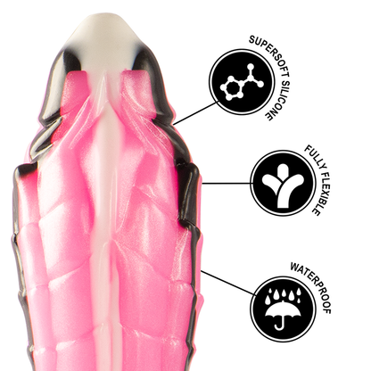 Dildo Triton La Forza del Rettile di EPIC, dettagli realistici e texture morbida, in confezione con il prodotto visibile.