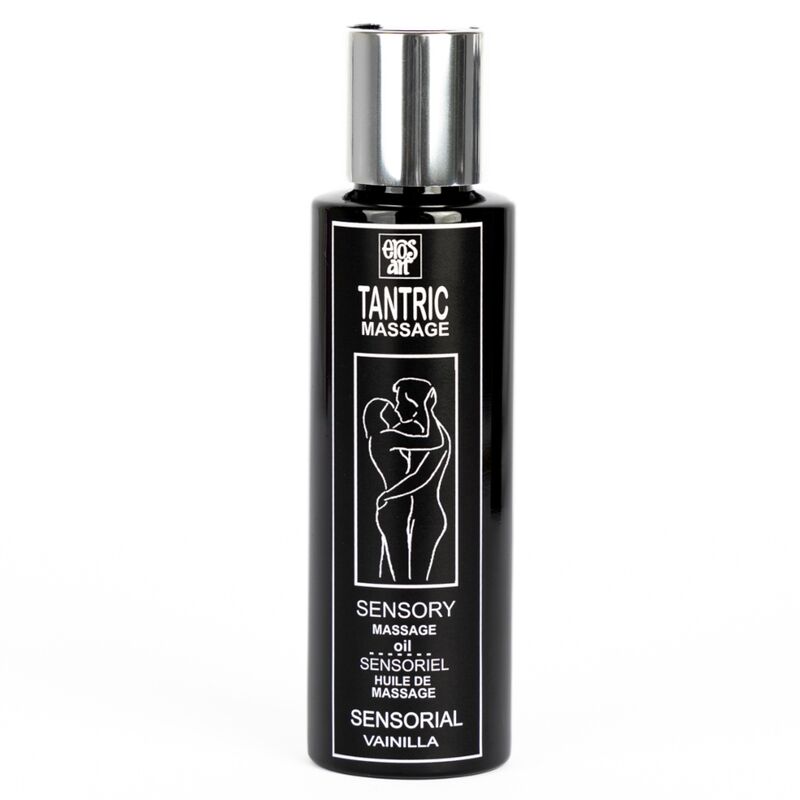 Olio da massaggio tantrico naturale EROS-ART con aroma di vaniglia afrodisiaca, bottiglia da 100 ml, fluido e vellutato.