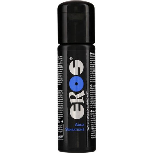 Lubrificante a base acqua EROS Aqua Sensazioni della linea EROS CLASSIC, bottiglia da 100 ml, visibile in primo piano.