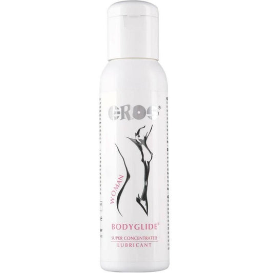 Lubrificante al silicone EROS BODYGLIDE Donna, flacone da 250 ml, con etichetta bianca e dettagli blu, ideale per il comfort.