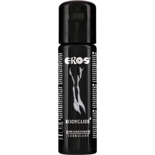 Lubrificante in silicone EROS Bodyglide, super concentrato, in bottiglia da 100 ml, con etichetta della linea EROS Classic.