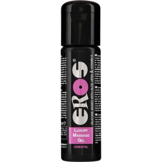 Gel da massaggio orientale di lusso EROS CLASSIC LINE, flacone da 100 ml, con etichetta e dettagli del prodotto visibili.