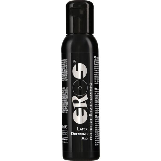 Flacone da 100 ml di EROS Classic Line Latex, aiuta a indossare capi in lattice, mostra il prodotto in primo piano